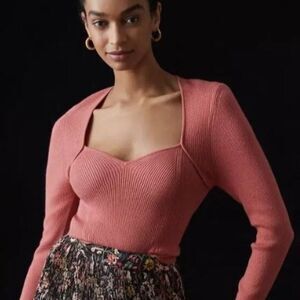 Anthropologie Pilcro Sweater Squareneck Cropped Bustier Rose Sz L Romantic